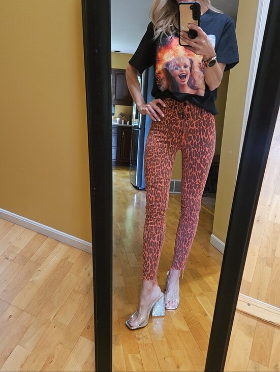 MOTHER Denim - 🧡🖤🧡MOTHER Coral Leopard-Print Skinny Jeans
